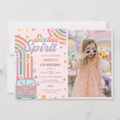 Sixties Spirit Groovy Daisy 1e Verjaardag Foto Kaart (Voorkant)