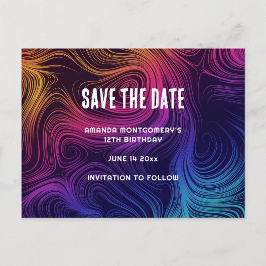 Sixties Vibe Circles & Swirls Koel Bewaar de datum Uitnodiging Briefkaart (Voorkant)