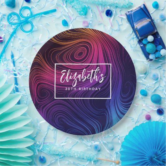 Sixties Vibe Circles & Swirls Koele Verjaardag Papieren Bordje (Feest)