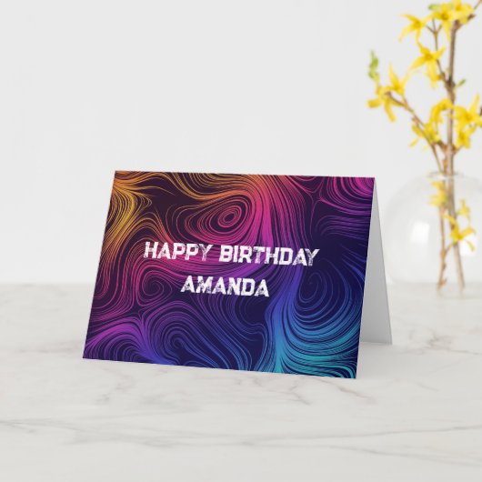 Sixties Vibe Circles & Swirls Patroon Verjaardag Kaart (Gele Bloem)