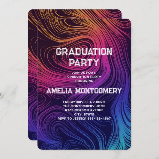 Sixties Vibe Circles & Swirls Pattern Afstuderen Kaart (Voorkant / Achterkant)