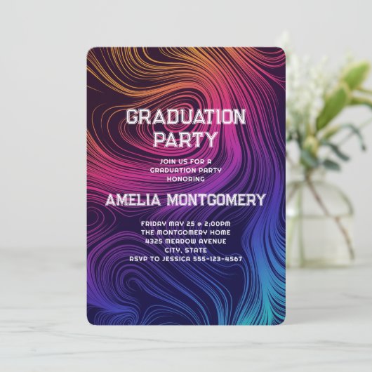 Sixties Vibe Circles & Swirls Pattern Afstuderen Kaart (Staand voorkant)