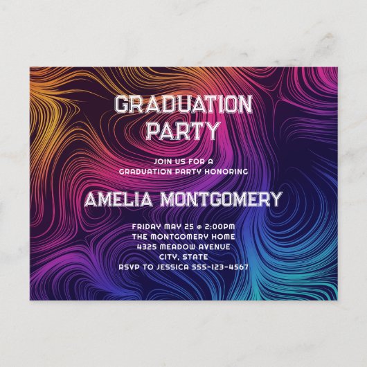 Sixties Vibe Circles & Swirls Pattern Afstuderen Uitnodiging Briefkaart (Voorkant)