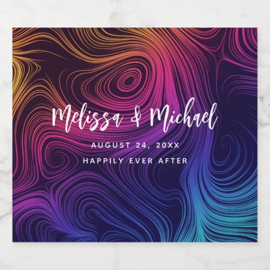 Sixties Vibe Cirkels & Swirls Koel Patroon Bruilof Sparkling Wijnetiket (Enkel label)