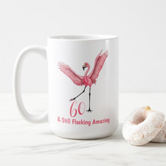  Sixtieth Birthday Flocking Amazing Flamingo Koffiemok (Met donut)