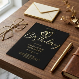 Sixtieth Birthday Party Black And Gold Photo  Folie Uitnodiging