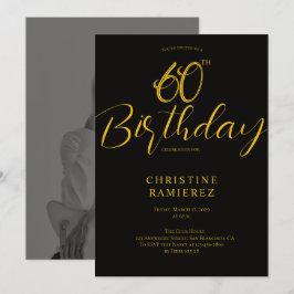 Sixtieth Birthday Party Black And Gold Photo  Kaart