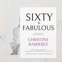 Sixtieth Birthday Party Invitation White Photo  Kaart