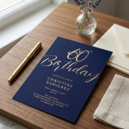 Sixtieth Birthday Party Rich Navy Blue Gold Photo  Folie Feestdagenkaart