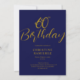 Sixtieth Birthday Party Rich Navy Blue Gold Photo  Kaart