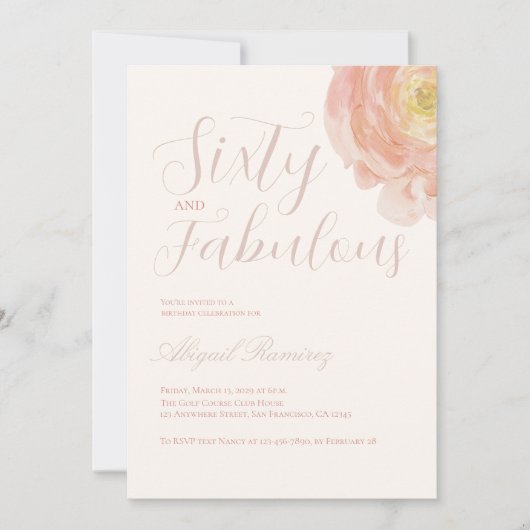 Sixtieth Birthday Party Soft Rose Pastel Photo  Kaart (Voorkant)