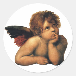 Sixtijnse Madonna, engelen detail van Raphael Sanz Ronde Sticker