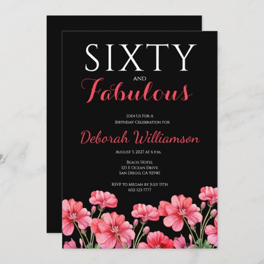 Sixty and Fabulous Black Pink 60th Birthday  Kaart (Voorkant / Achterkant)