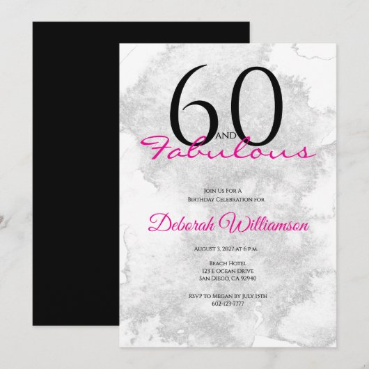 Sixty and Fabulous Black Pink 60th Birthday Kaart (Voorkant / Achterkant)