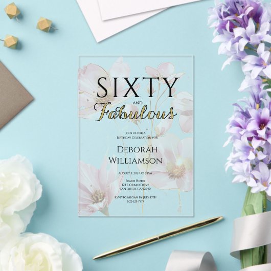 Sixty and Fabulous Black Pink 60th Birthday Party Acryl Uitnodigingen (Insitu (Huwelijk))