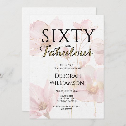 Sixty and Fabulous Black Pink 60th Birthday Party Kaart (Voorkant / Achterkant)