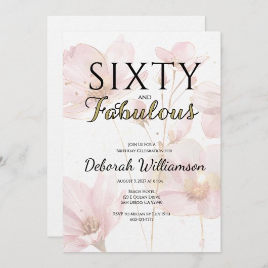 Sixty and Fabulous Black Pink 60th Birthday Party Kaart (Voorkant / Achterkant)