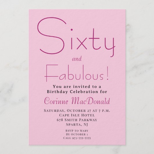 Sixty and Fabulous Blush Pink 60th Birthday Party Kaart (Voorkant)