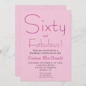 Sixty and Fabulous Blush Pink 60th Birthday Party Kaart (Voorkant / Achterkant)