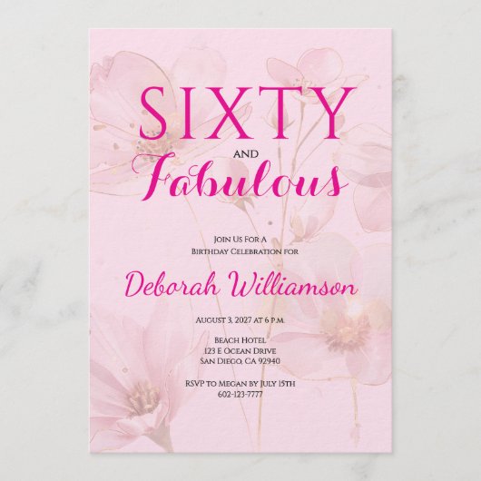 Sixty and Fabulous Blush Pink Floral 60th Birthday Kaart (Voorkant)