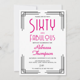 Sixty and Fabulous Hot Pink Art Deco 60th Birthday Kaart