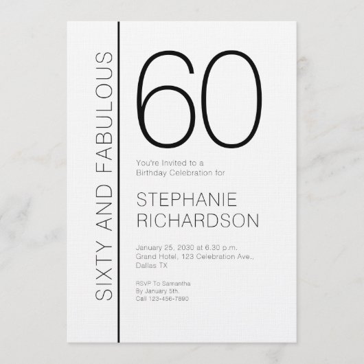 Sixty and Fabulous Modern 60th Birthday Party Kaart (Voorkant)