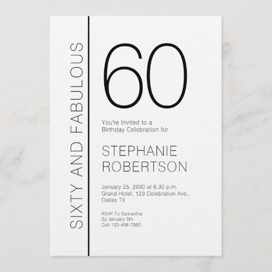 Sixty and Fabulous Modern 60th Birthday Party Kaart (Voorkant)