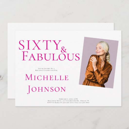 Sixty and Fabulous Photo 60th Birthday Party Kaart (Voorkant / Achterkant)