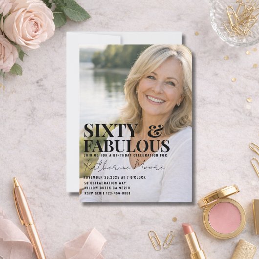 Sixty and Fabulous Photo 60th Birthday Party Kaart