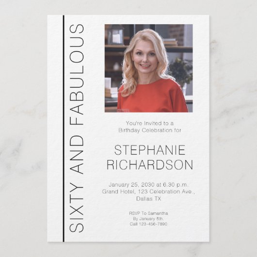 Sixty and Fabulous Photo 60th Birthday Party Kaart (Voorkant)