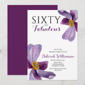Sixty and Fabulous Purple Floral 60th Birthday  In Kaart (Voorkant / Achterkant)