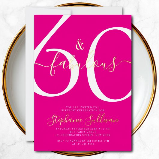 Sixty and Fabulous Script 60th Birthday Party Folie Uitnodiging