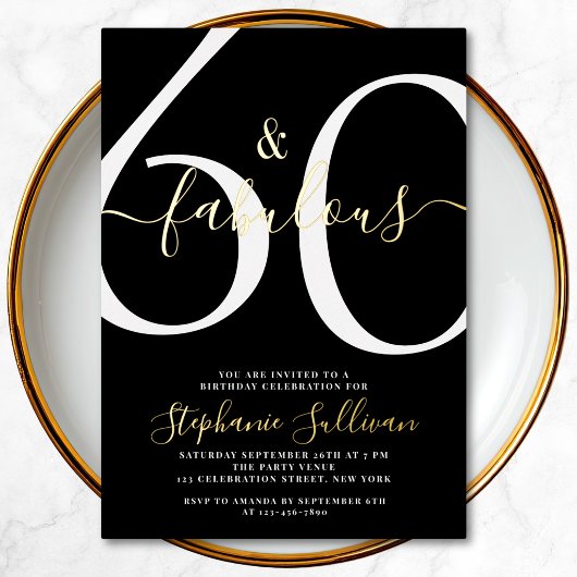 Sixty and Fabulous Script 60th Birthday Party Folie Uitnodiging
