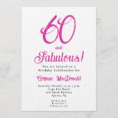 Sixty and Fabulous Script Pink 60th Birthday Party Kaart (Voorkant)