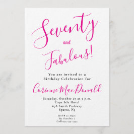 Sixty and Fabulous Script Pink 70th Birthday Party Kaart