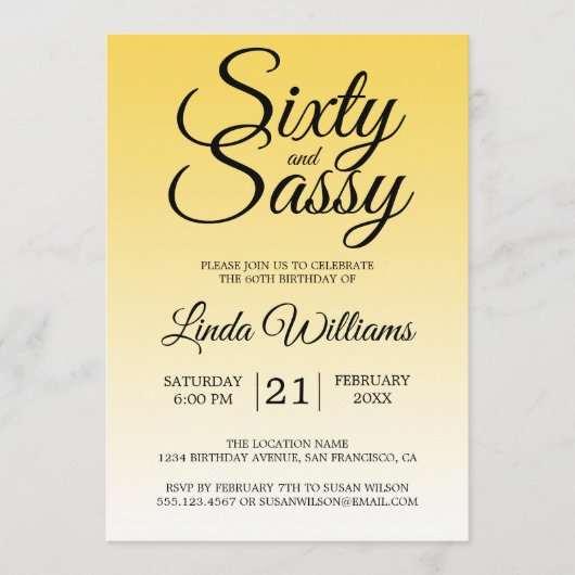 Sixty and Sassy Lemon Yellow Ombre 60th Birthday Kaart (Voorkant)