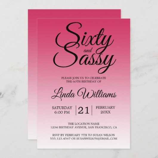 Sixty and Sassy Raspberry 60th Birthday Kaart (Voorkant / Achterkant)