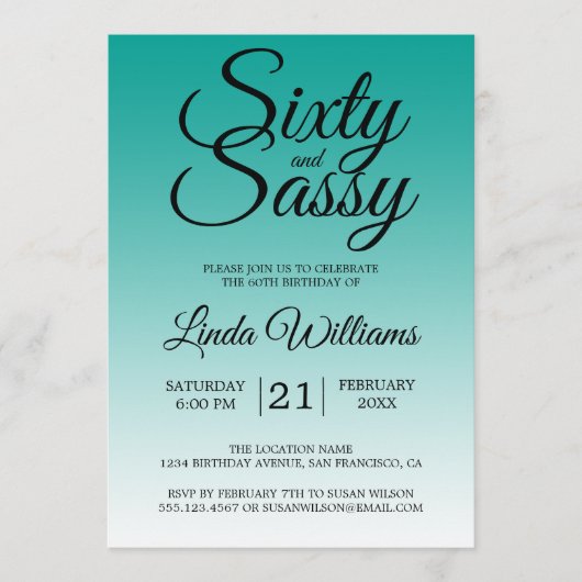 Sixty and Sassy Teal Ombre 60th Birthday Kaart (Voorkant)