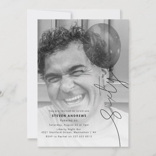 Sixty Balloon String | Photo 60th Birthday Party Kaart (Voorkant)