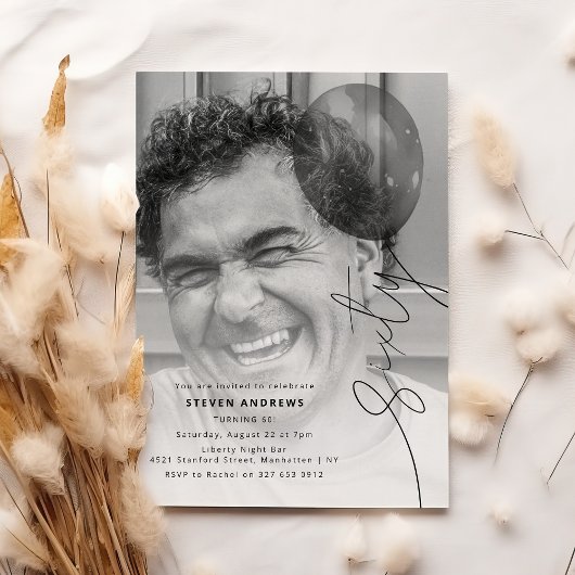 Sixty Balloon String | Photo 60th Birthday Party Kaart