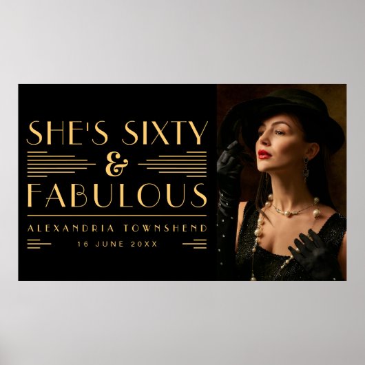 Sixty & Fabulous Art Deco Photo 60th Birthday Poster (Voorkant)