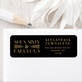 Sixty & Fabulous Black Gold Art Deco 60th Birthday Etiket