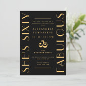 Sixty & Fabulous Black Gold Art Deco 60th Birthday Kaart (Staand voorkant)