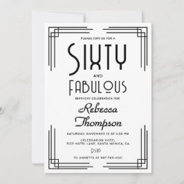 Sixty Fabulous Black White Art Deco 60th Birthday Kaart