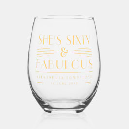 Sixty & Fabulous Chic Art Deco Gold 60th Birthday Wijnglas Zonder Voet