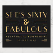 Sixty & Fabulous Chic Art Deco Name 60th Birthday Sparkling Wijnetiket (Enkel label)