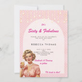 Sixty & Fabulous Retro Pink verjaardagsuitnodiging Kaart (Voorkant)