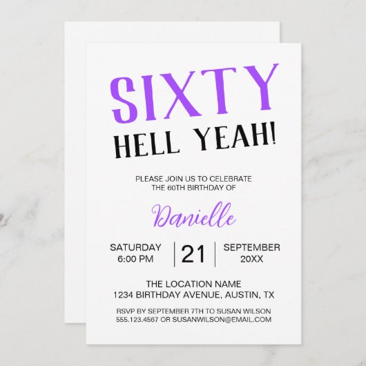 Sixty Hell ja! Paarse 60ste verjaardag Kaart (Voorkant / Achterkant)