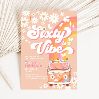 SIXTY is een Vibe Van Groovy Daisy Hippie Verjaard Kaart