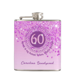 Sixty & Pink Glitter & Drink Quote Heupfles